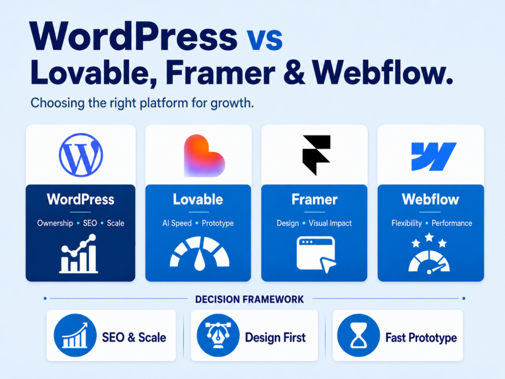 WordPress vs Lovable, Framer and Webflow
